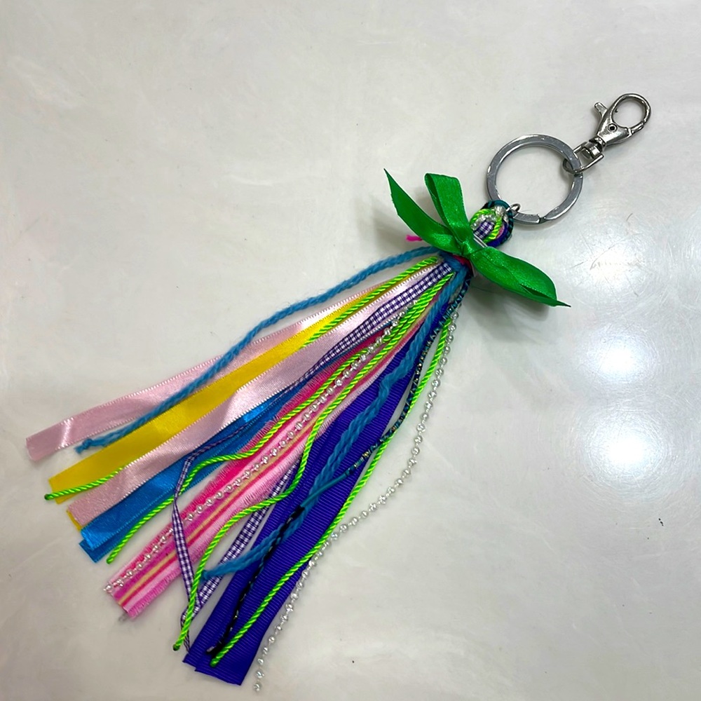 Handcrafted rainbow tassel keychain keyring and lobster clasp